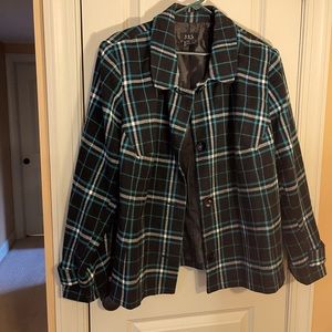 Plaid button down blazer, black with green, 22W